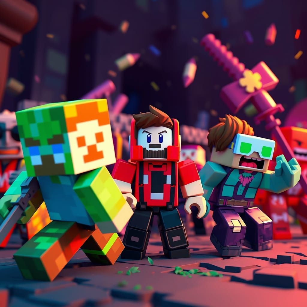 Blocky Game Characters in a Pixelated 3D Render