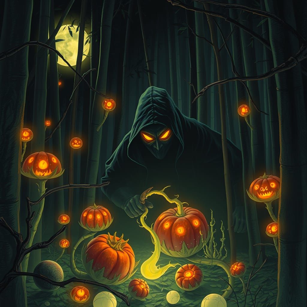 Glowing Foods in a Dark, Mystical Forest