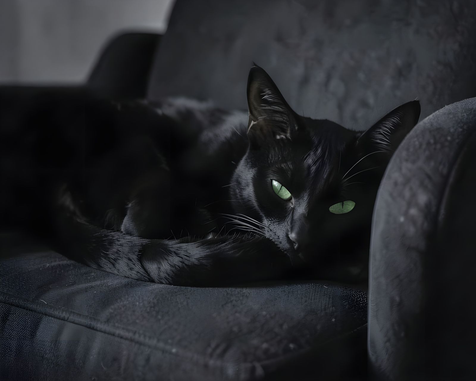 Black Cat Sleeping in Shadows, Analog Photo