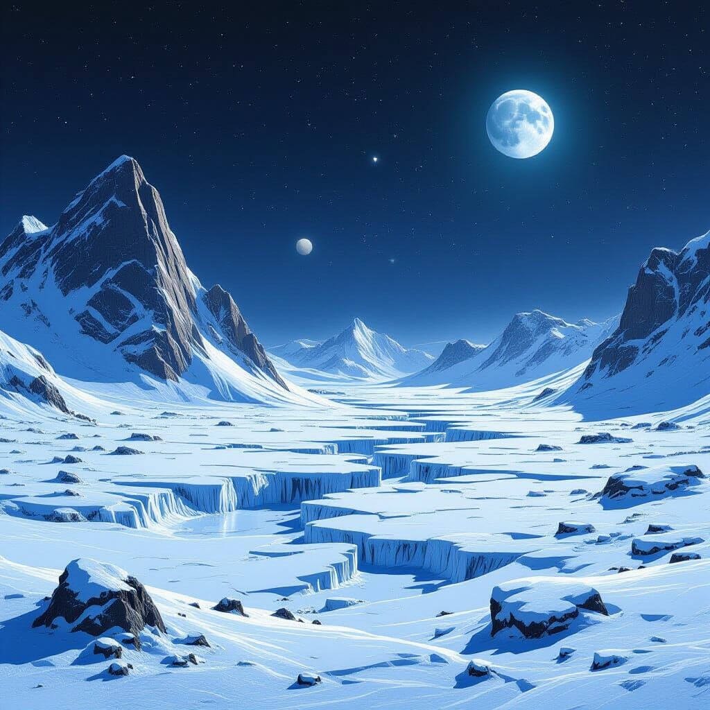 Icy Barren Landscape on Rocky Moon Justa
