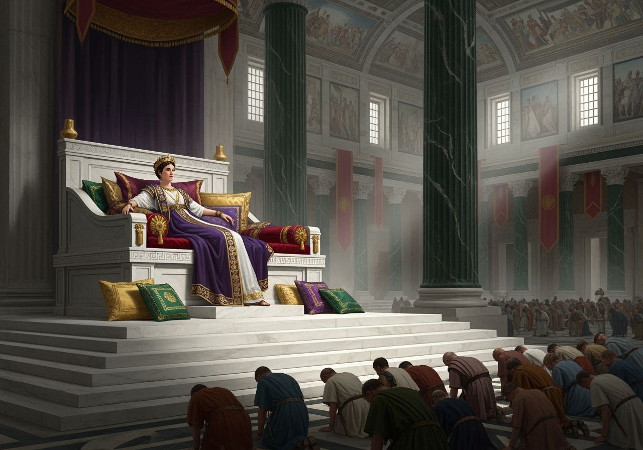 Majestic Roman Empress in Imperial Palace Throne Room