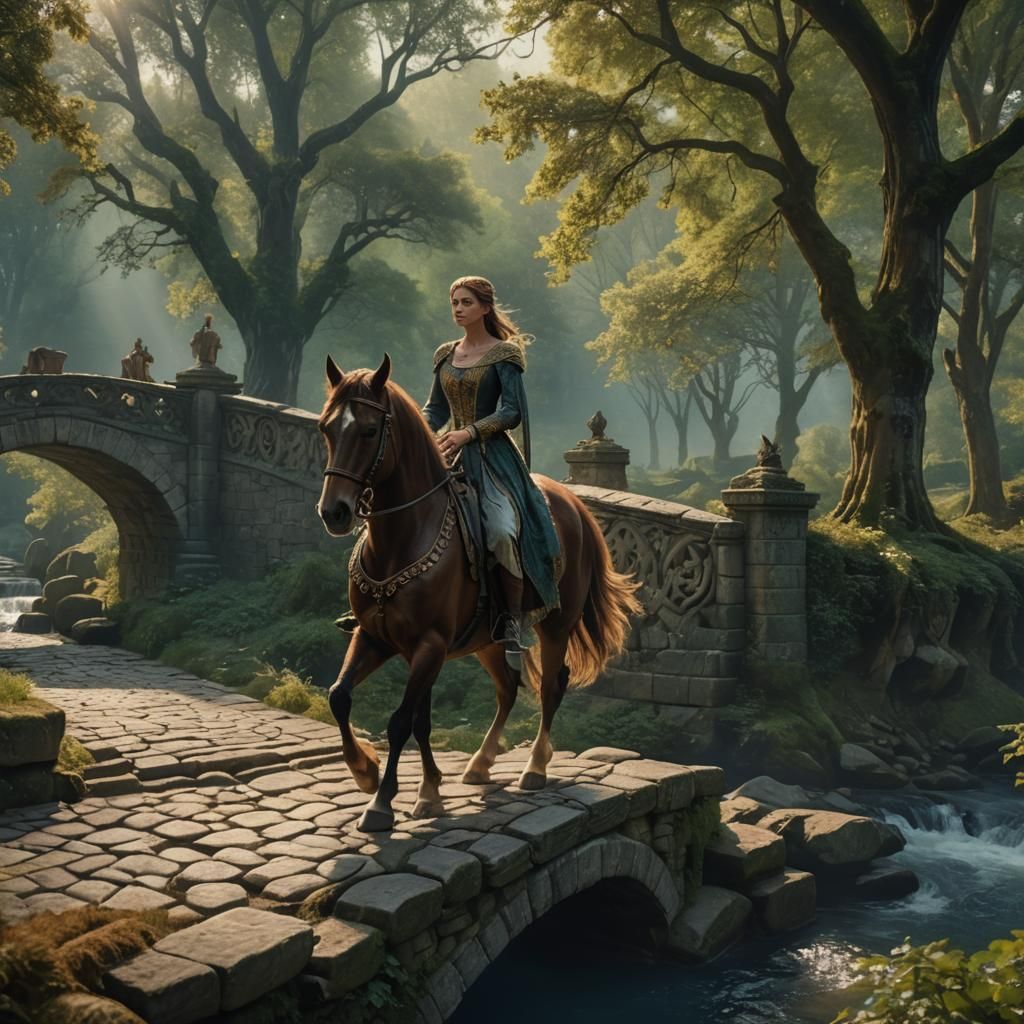 Italian Lady Rides Across Bridge in Golden Light