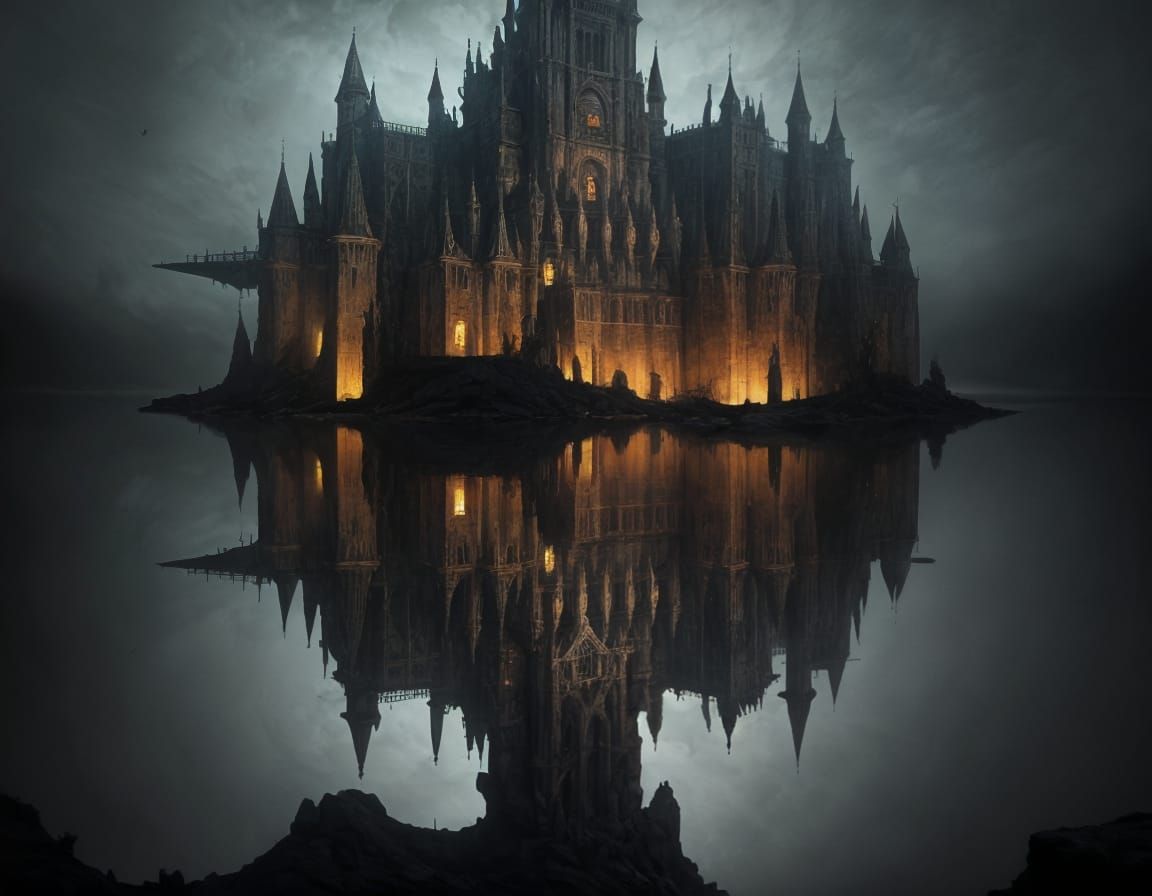 Surreal Castle with Drawbridges in Dark Dreamscape Style