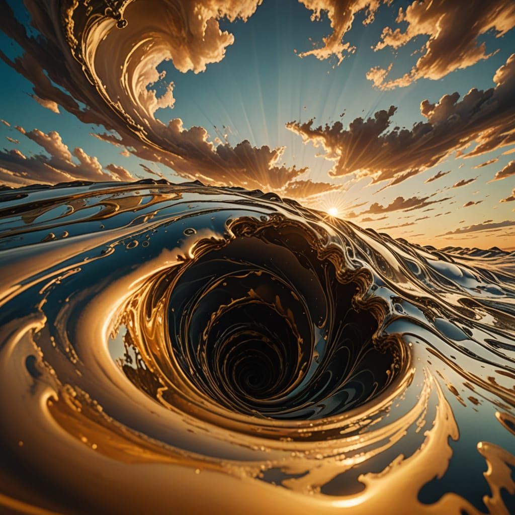 Surreal Tilted Horizon in Dreamlike Golden Hour