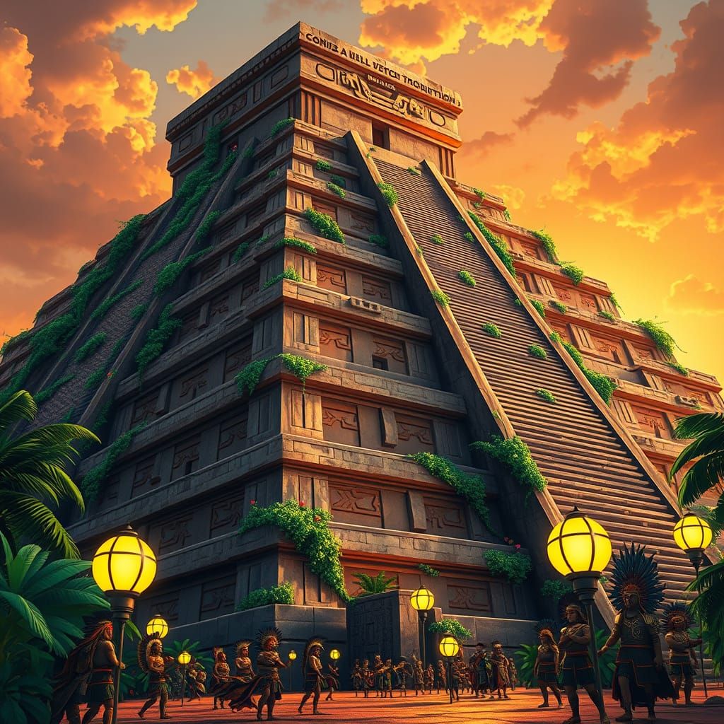 Majestic Aztec Pyramid in Vibrant, Expressive Style