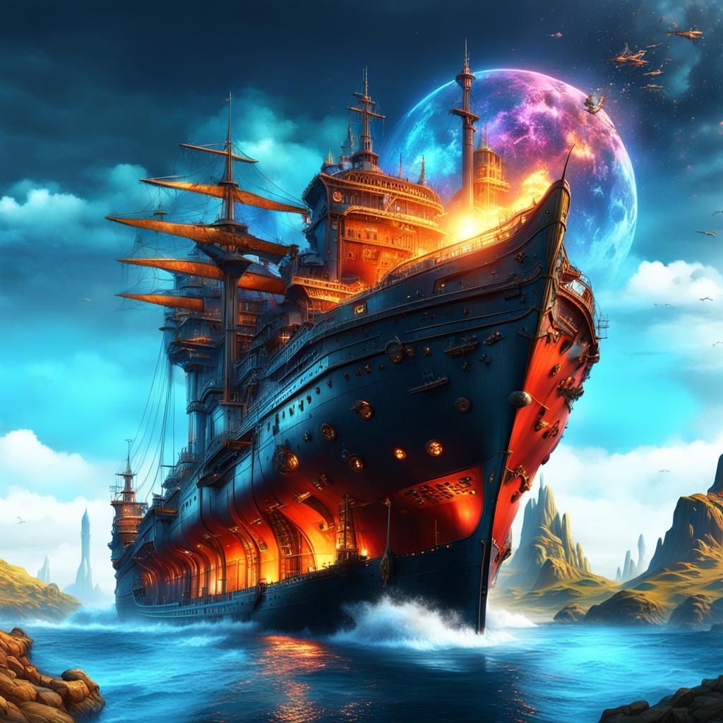 Futuristic Gothic Ship in Science Fiction Concept Art