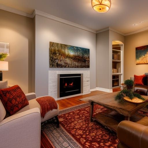 Cozy Winter Living Room with Fireplace in 8K