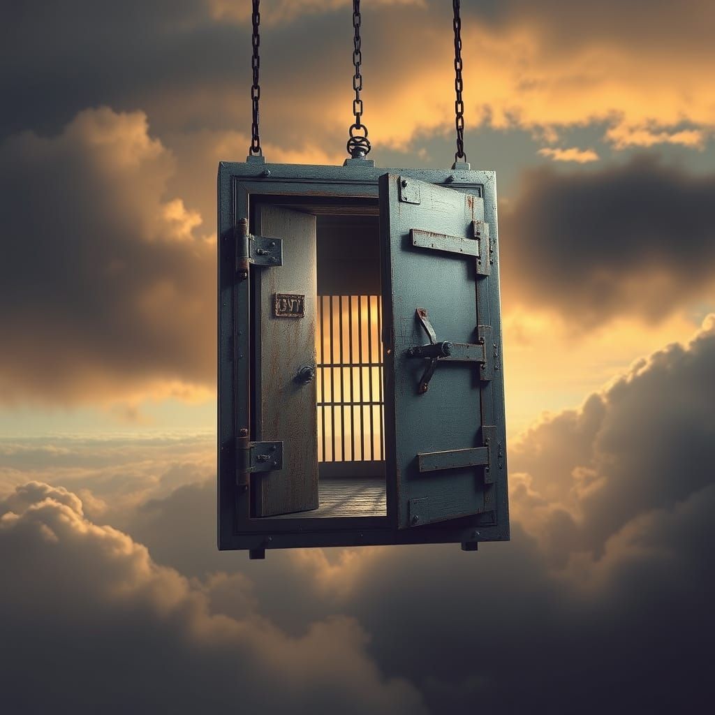 Floating Prison Door: Dystopian Sci-Fi Art