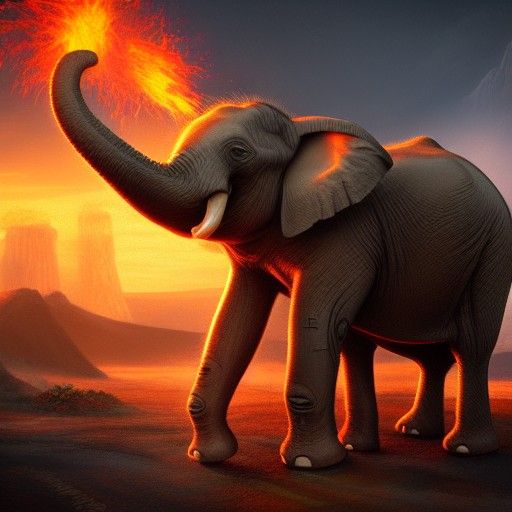 Elephant Exhaling Fire: Detailed Fantasy Art