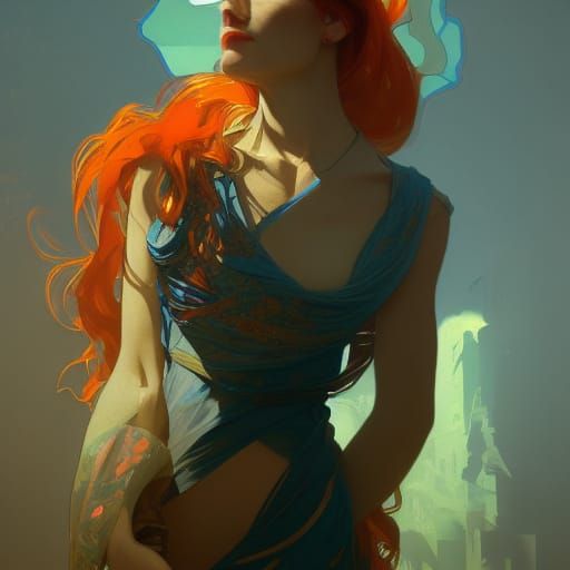 Detailed Portrait with Dynamic Lighting and Art Nouveau Elem...