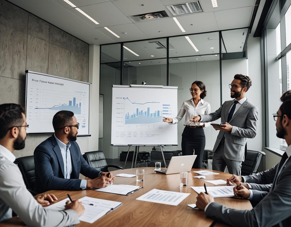 Executive Presents Business Plan to Investors in Modern Meet...