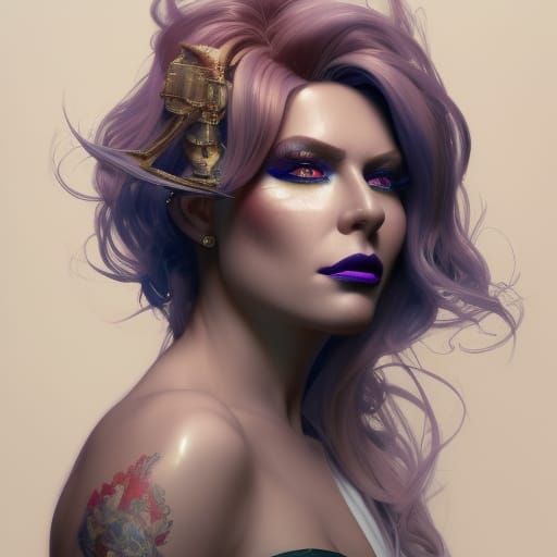 Detailed Portrait of a Drag Queen in Art Nouveau Style