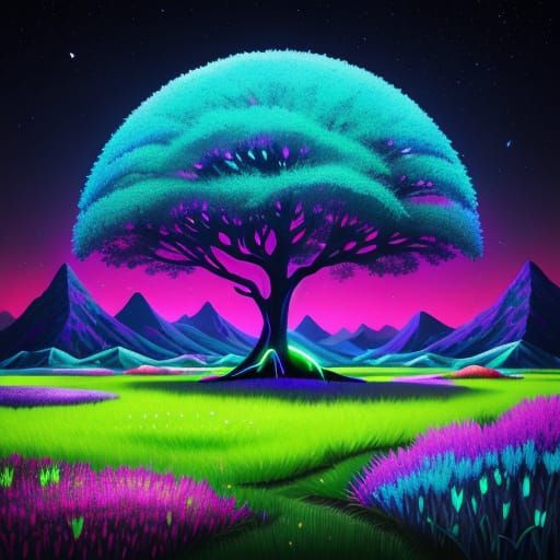 Neon Dreamscape: Colorful Utopia in Retro Style