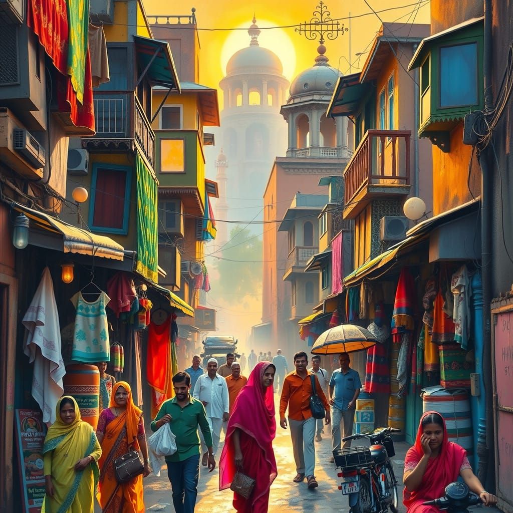 Surreal Street Scene in Vibrant India Style