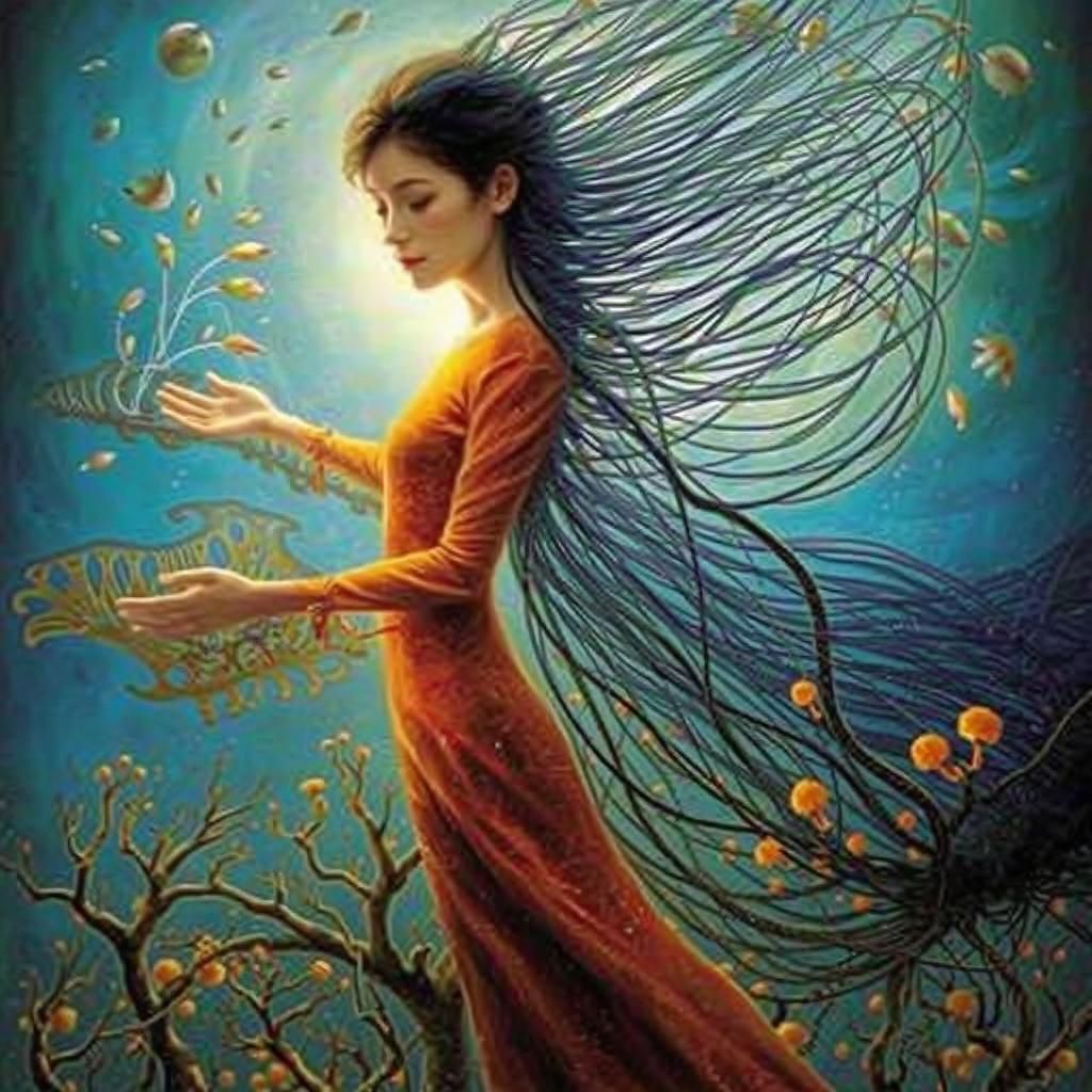 Blue Mycelium Network in Forest: Digital Art