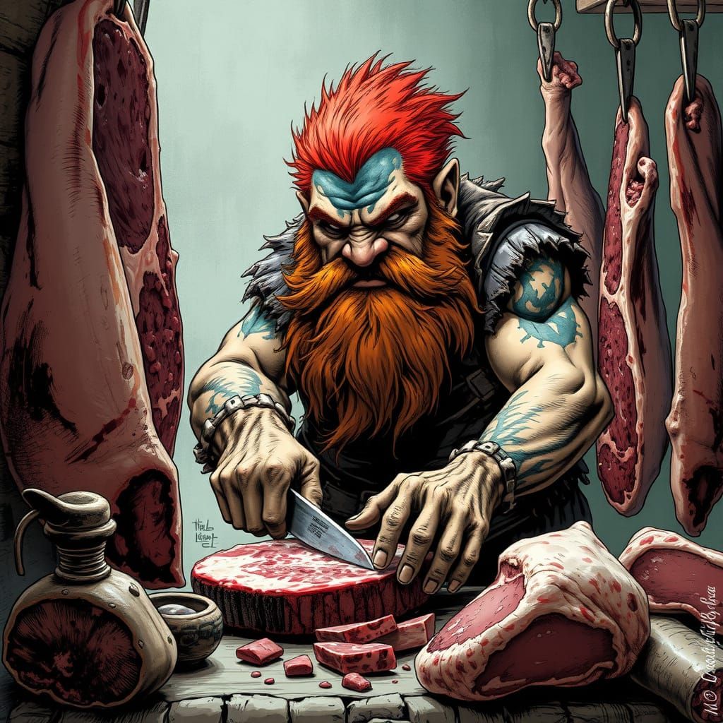 Dwarf Barbarian Butcher in Gritty Fantasy Style