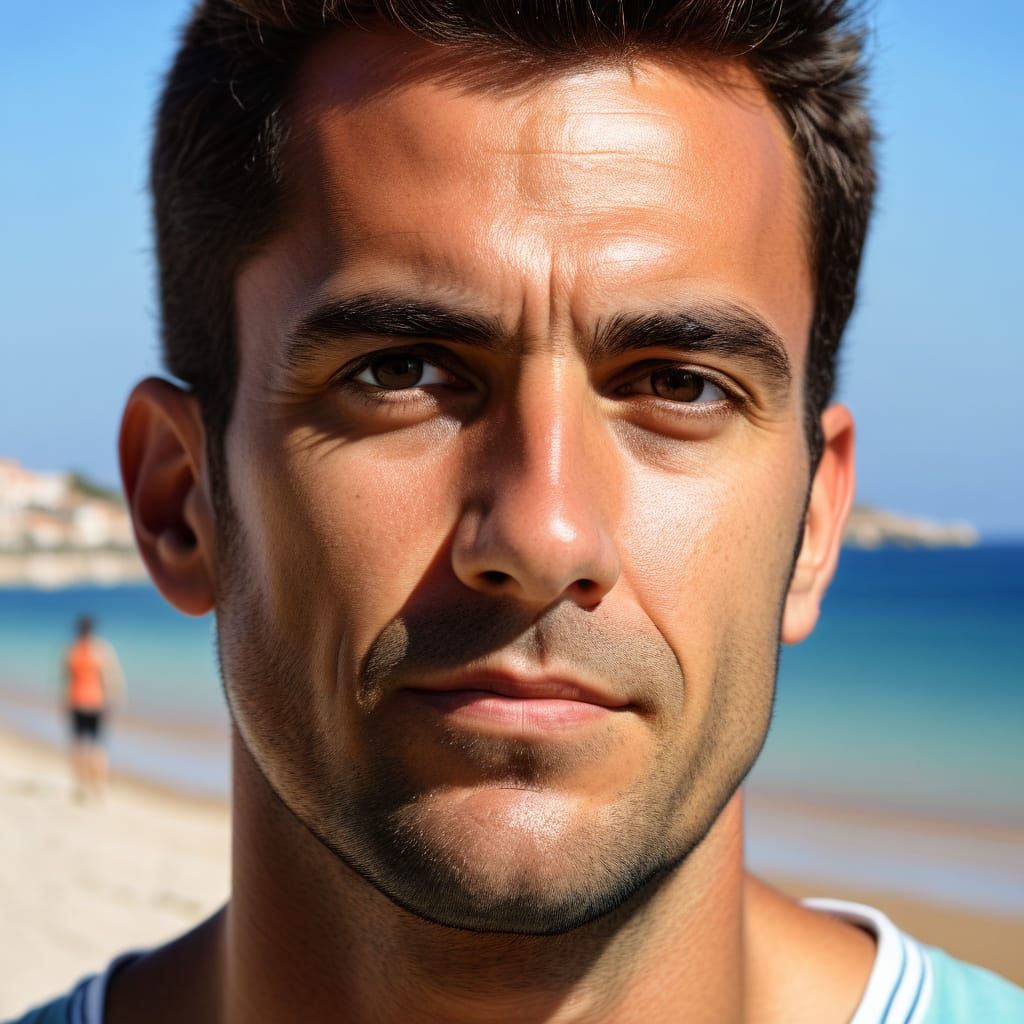 Mediterranean Man in Elegant Beach Attire