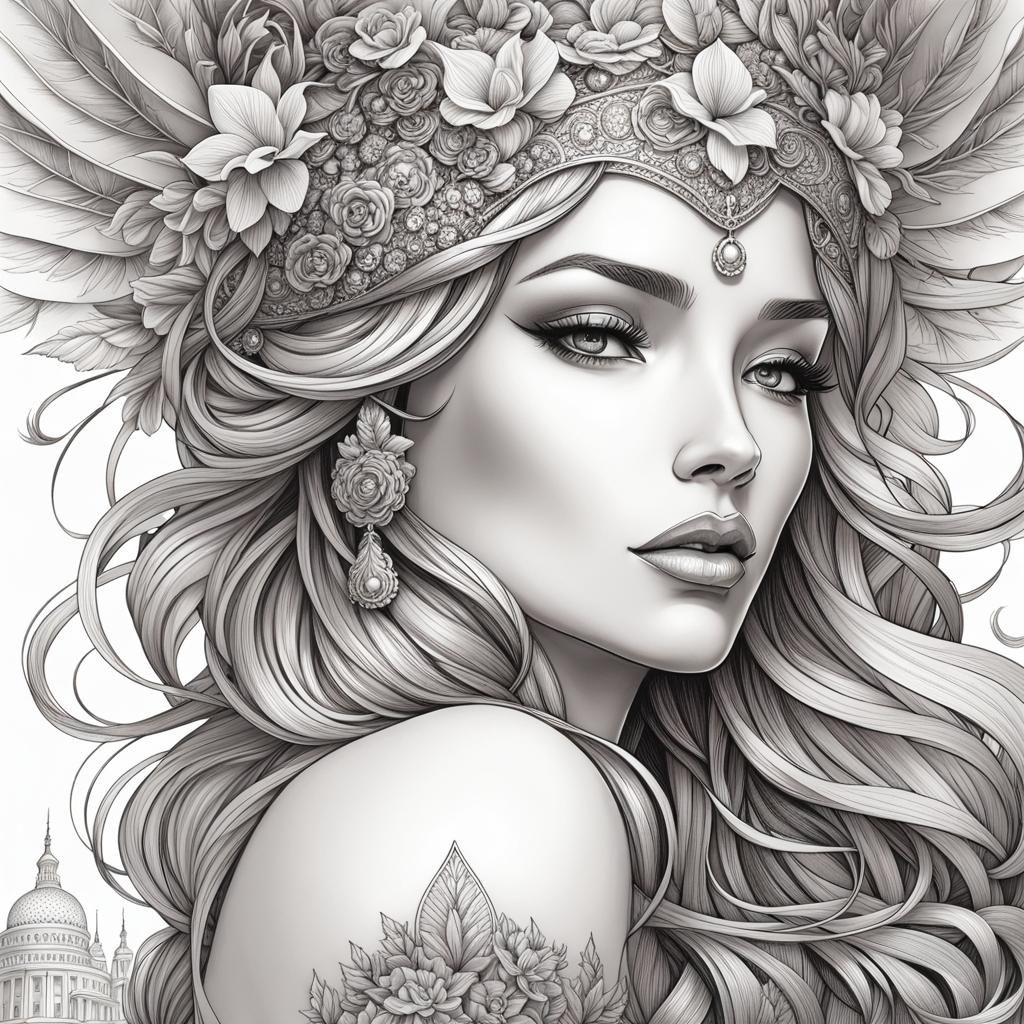 Glamorous Beauty in Minimalist Line Art Illustration