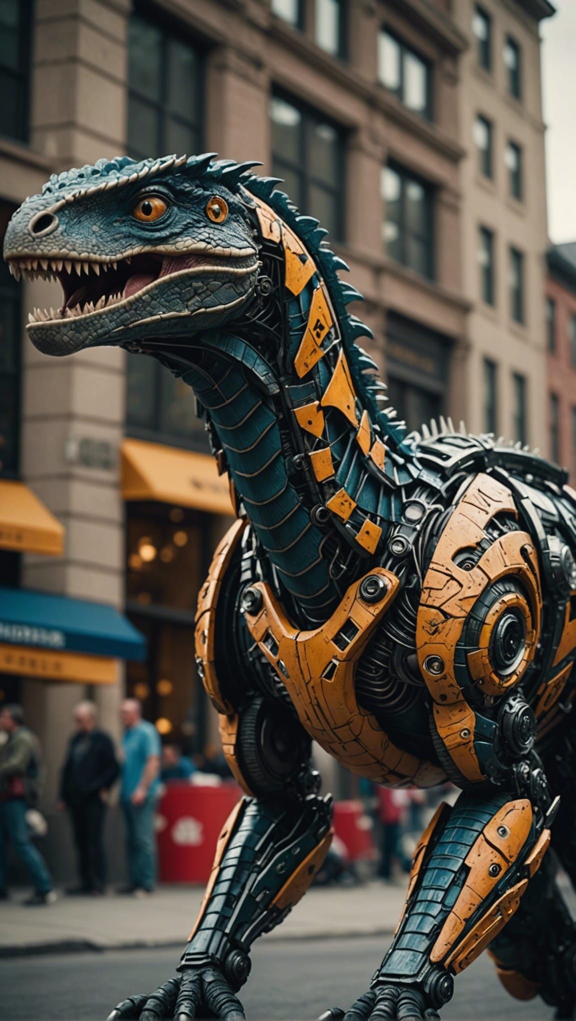 Cyberpunk raptor roaming Chicago