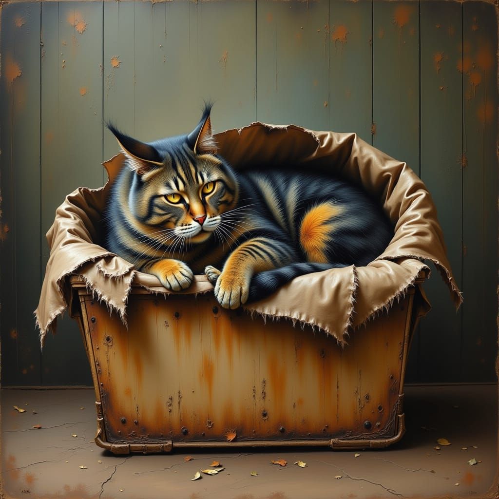 Tabby Cat Sleeping Peacefully in a Cardboard Box