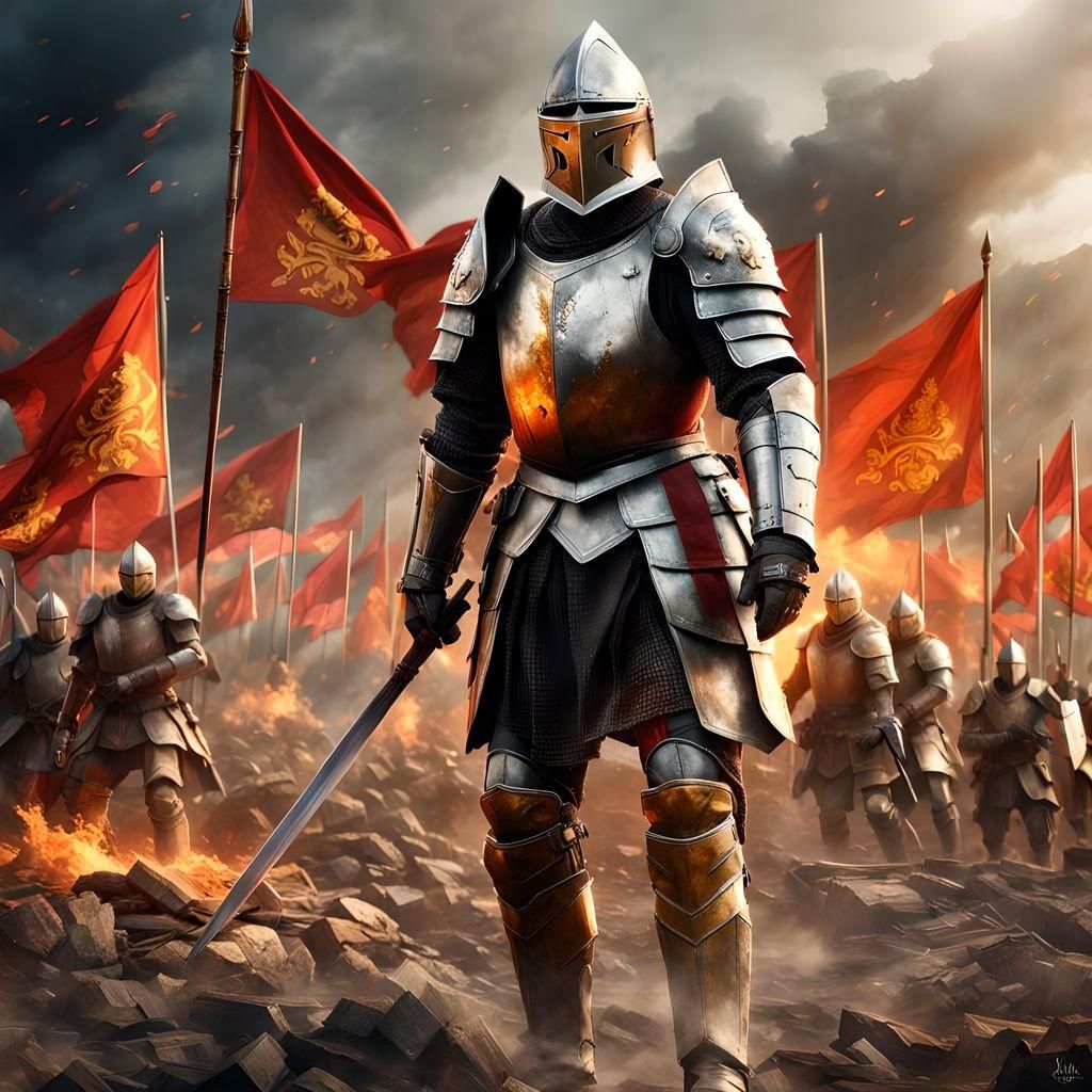 Battleworn Knight Portrait in Hyperrealism Style