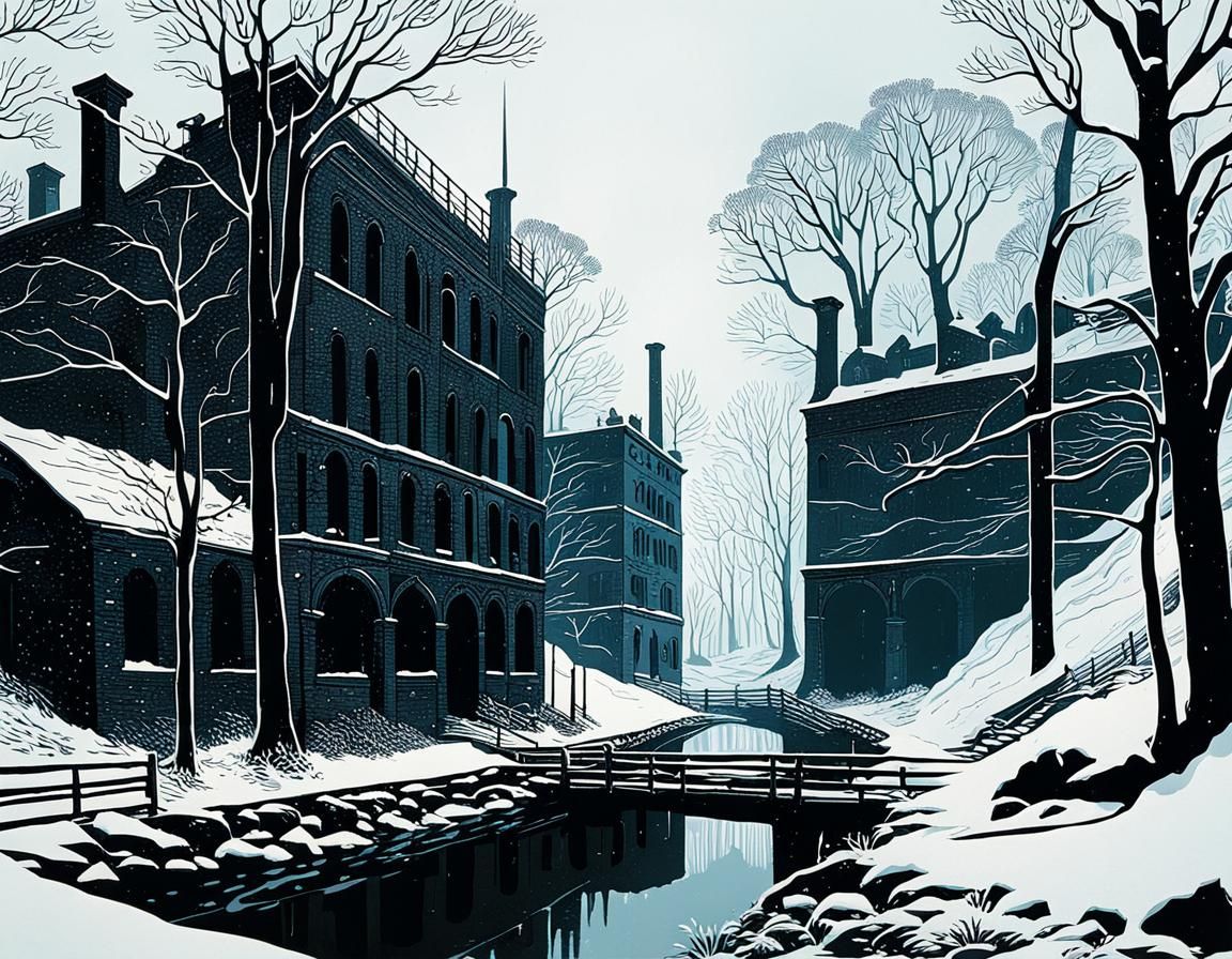 Industrial Ruins Surrender to Frosty Winter Landscape