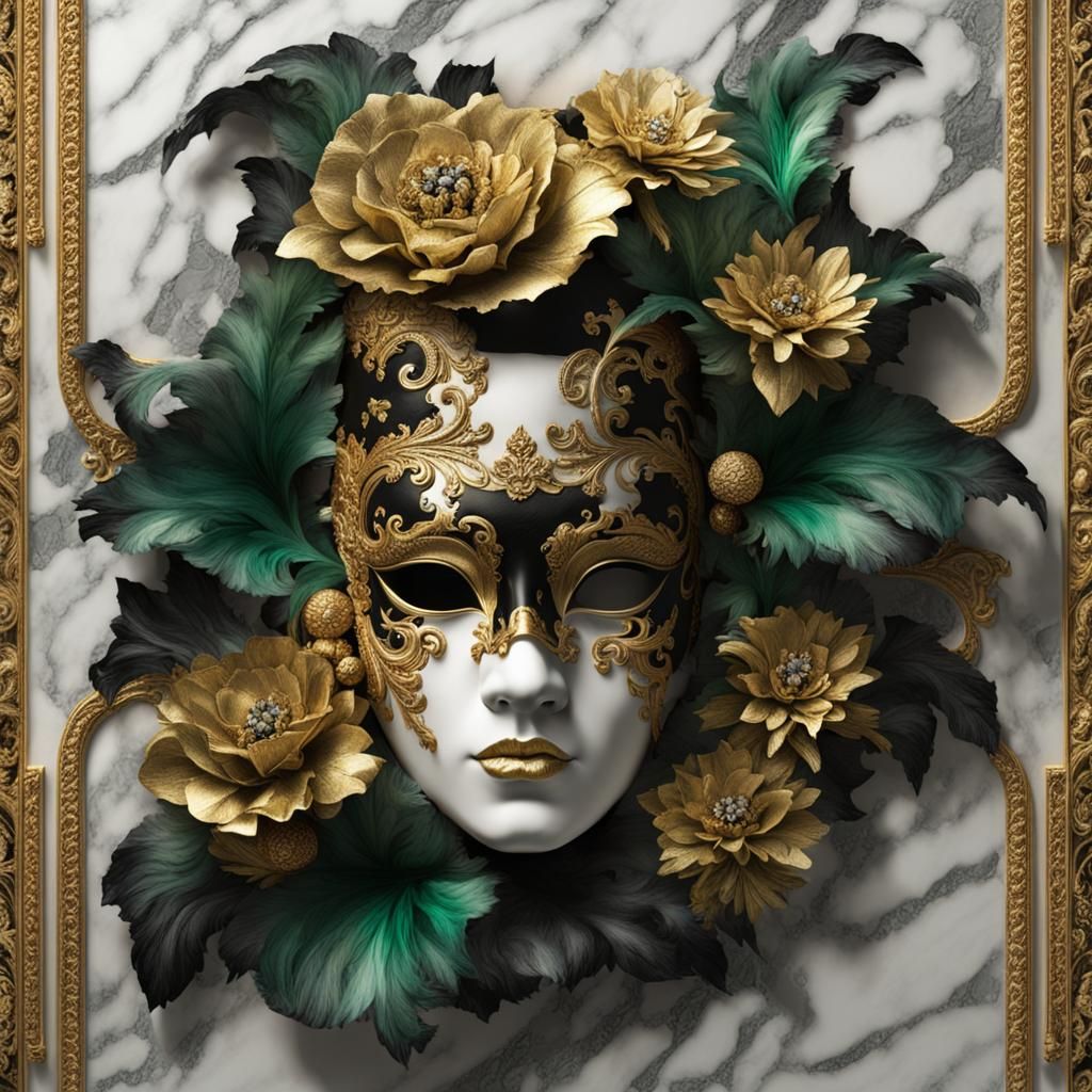 Detailed Close-Up of a Floral Venetian Mask