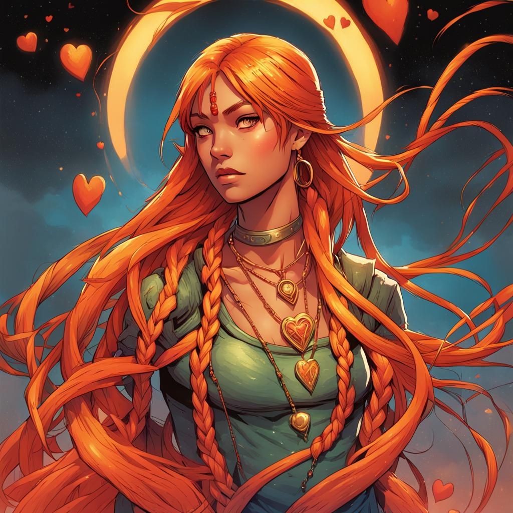 Comic Book Mermaid with Braids and Ruby Eyes