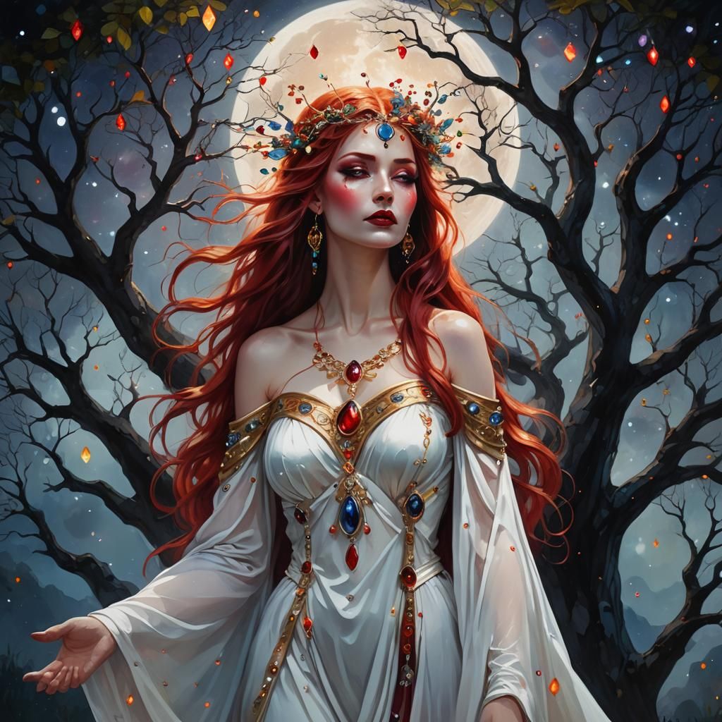 Goddess with Flowing Red Hair, Fantasy Art