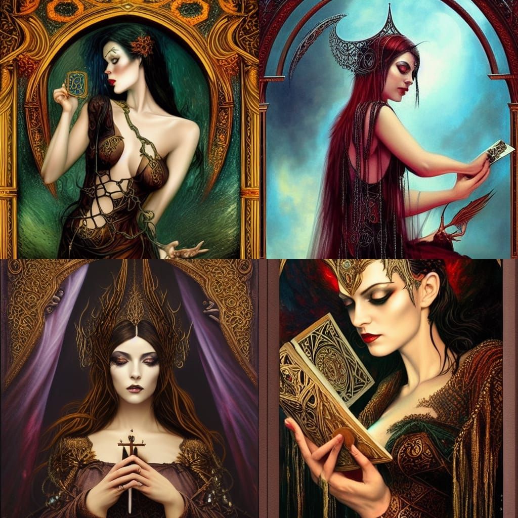 Gothic Woman Reading Tarot Cards in Dark Fantasy