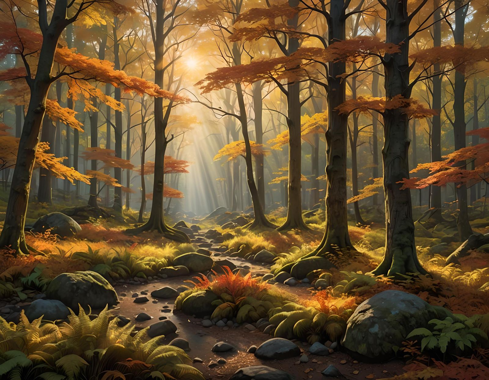 Radiant Autumn Forest in Golden Hour Light