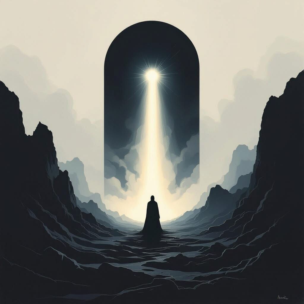 Radiant Light Born From Darkness in Surreal Style