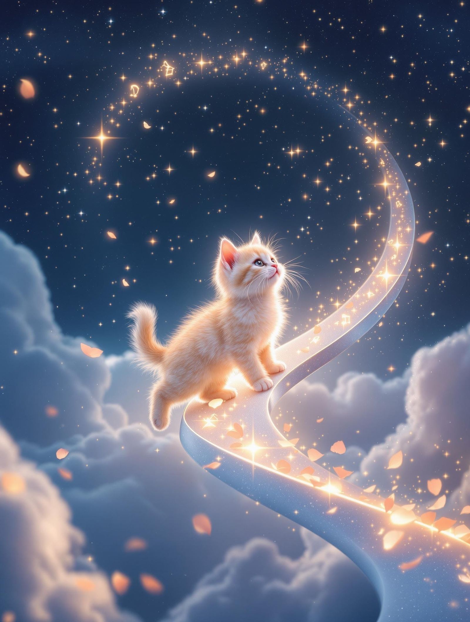Whimsical Celestial Kitten in Holographic 3D Rendering