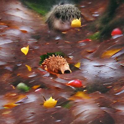 Hedgehog Foraging in Autumn Rain