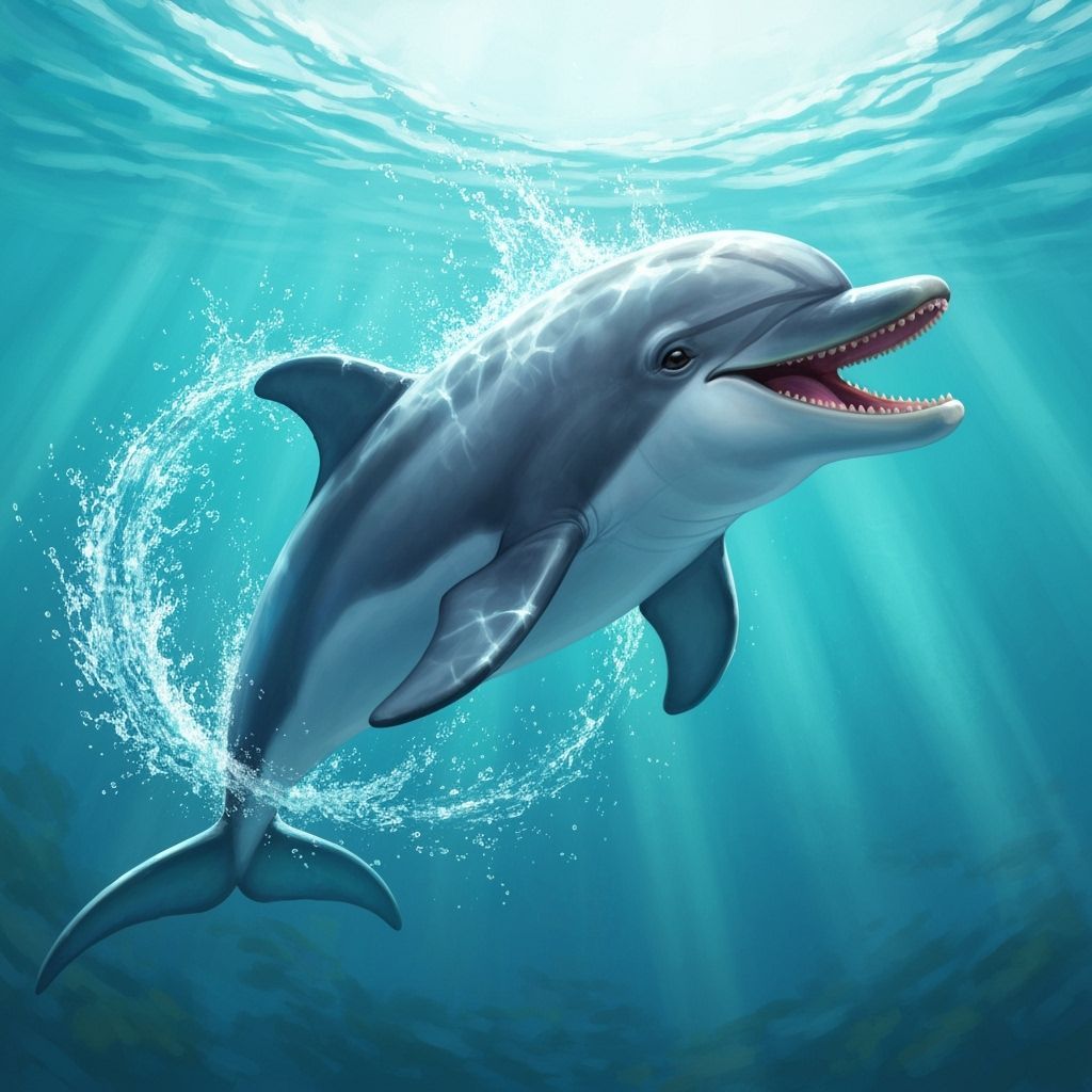Joyful Dolphin Swimming in Turquoise Sea
