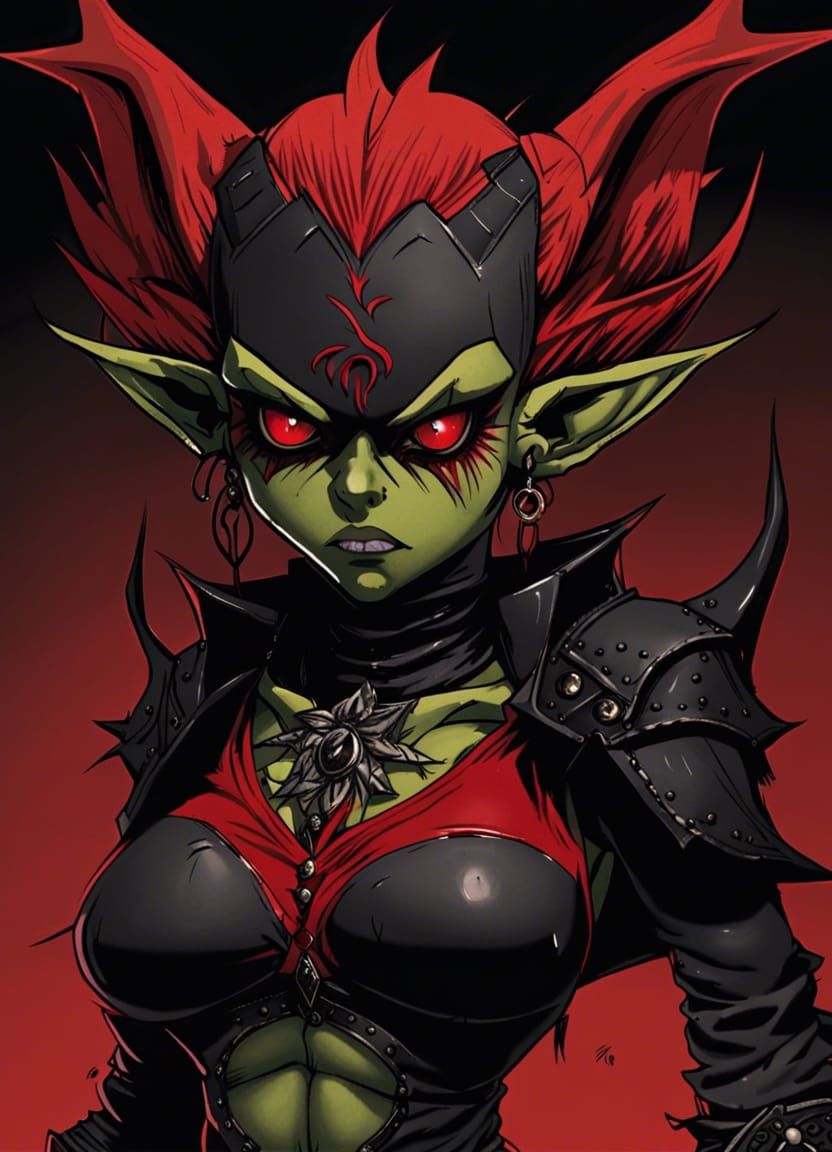 Gothic Female Goblin in Anime Manga Style