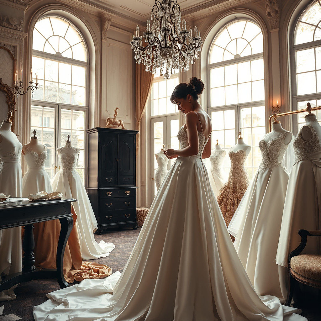 Elegant Wedding Dress Fitting in Luxurious Atelier