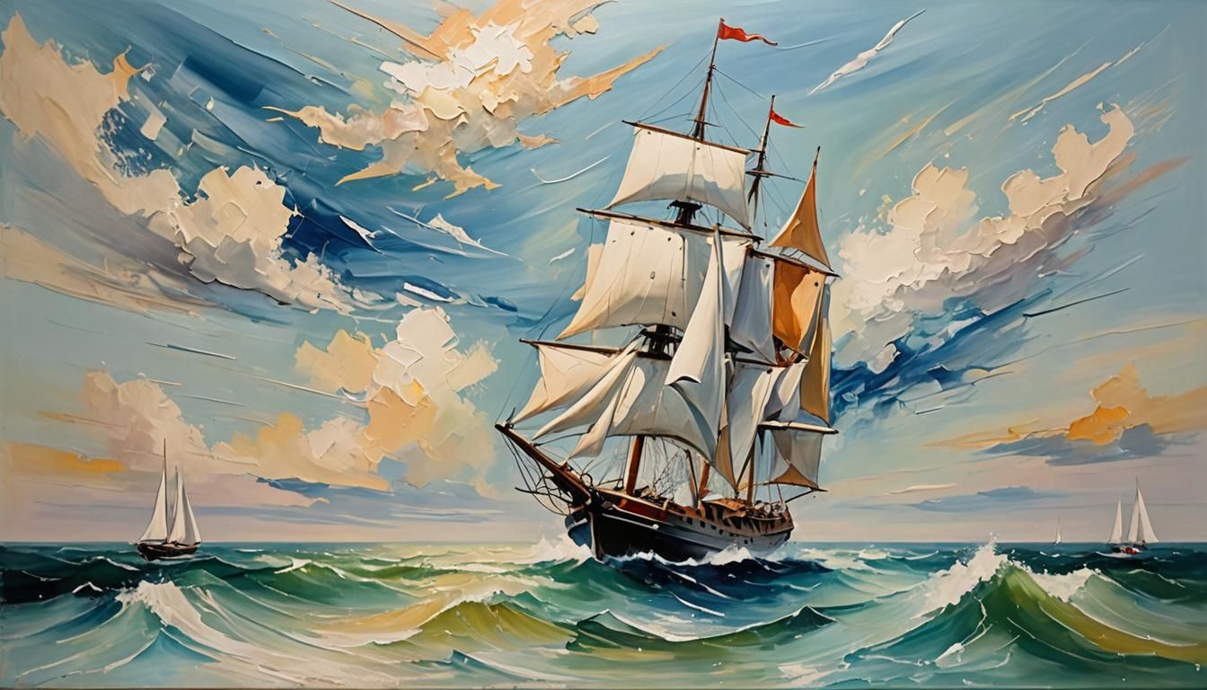 Abstract Expressionist Seascape with Impasto Texture