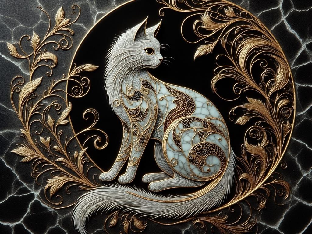 Cloisonné Cat with Gold Filigree Details