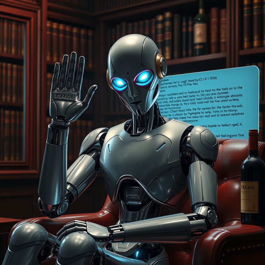 Futuristic Android in Luxurious Study