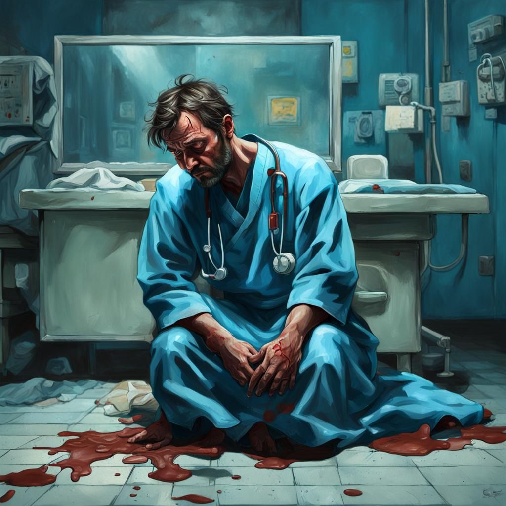 Struggling Man in Asylum: Hyperrealistic Splash Art