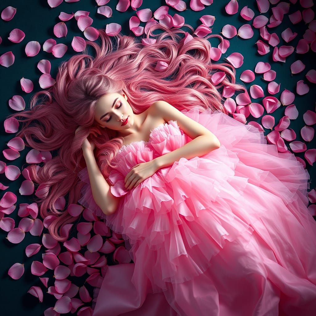 Enchanted Princess Reclines in Whimsical, Pastel Paradise