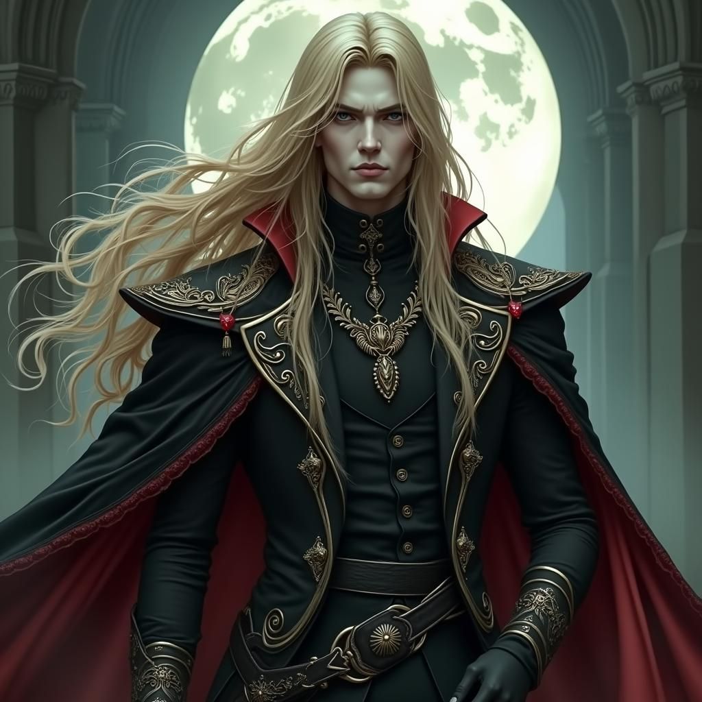 Elegant Alucard in Gothic Illustration Style