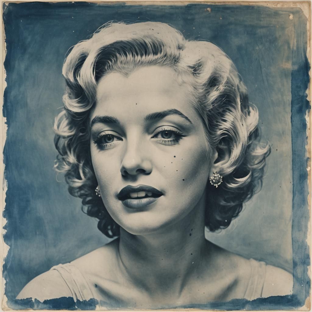 Marilyn Monroe in Vintage Calotype Cyanotype Style