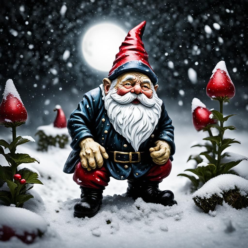 Horrific Santa Gnome Scene in Snow