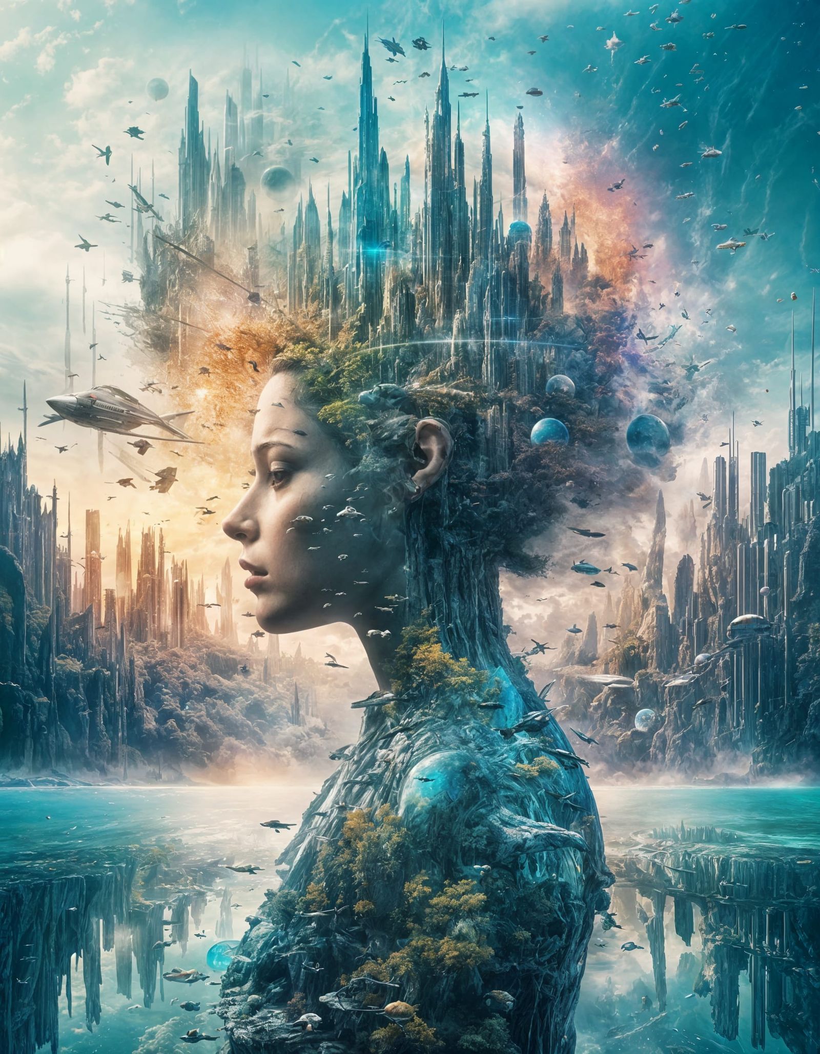 Holographic Kingdoms: Fantasy Poster Art in Futuristic Style