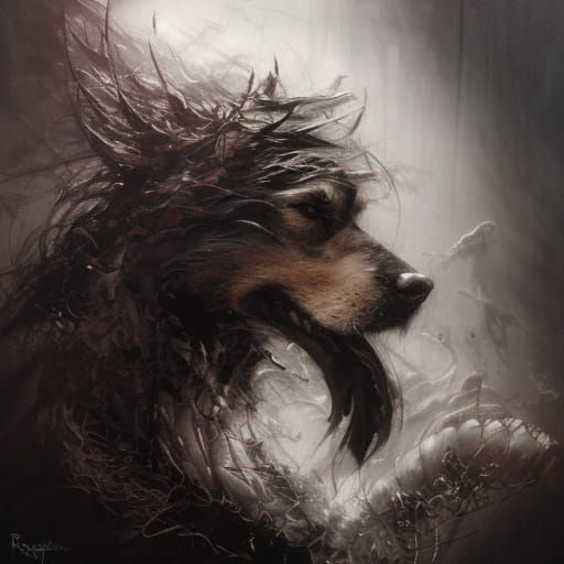 Intricate Savage Dog Portrait in Fantasy Art Style