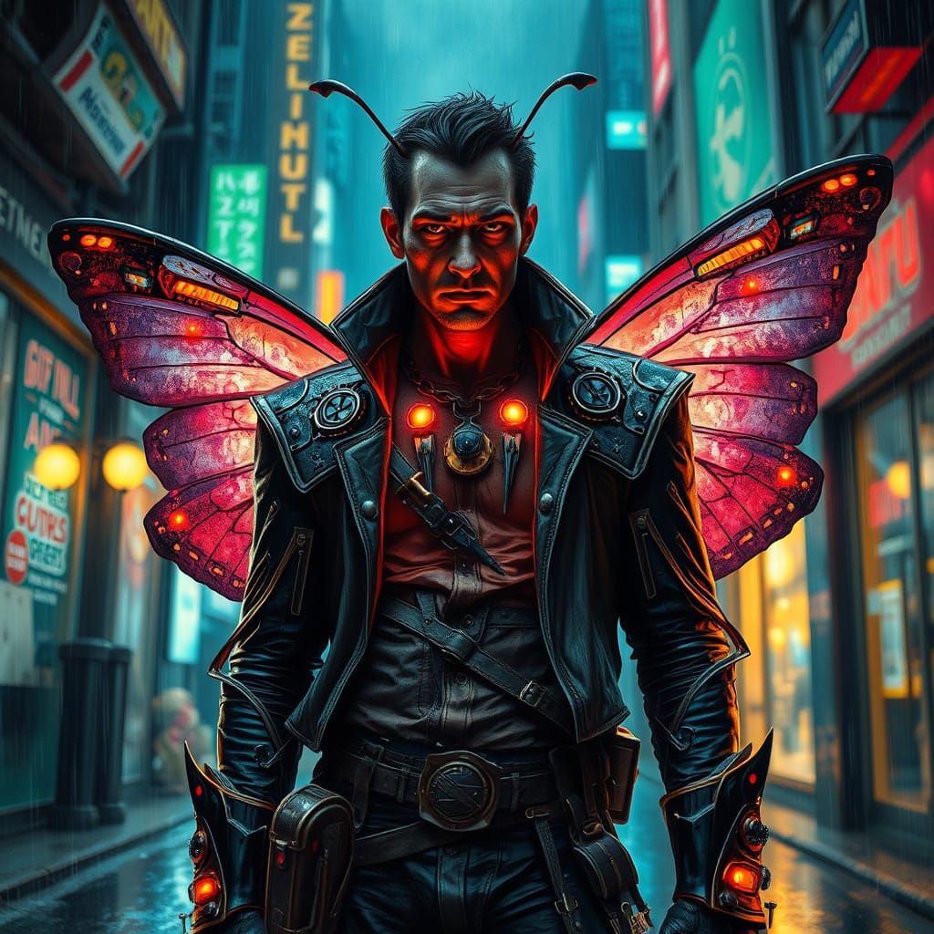 Steampunk Supervillain in Neon Alleyway