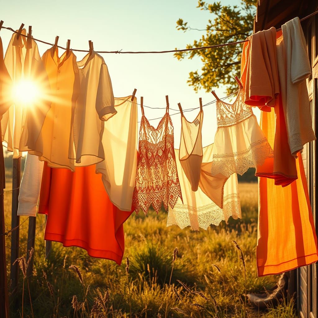 Sun-Drenched Laundry on a Clothesline, Americana Style