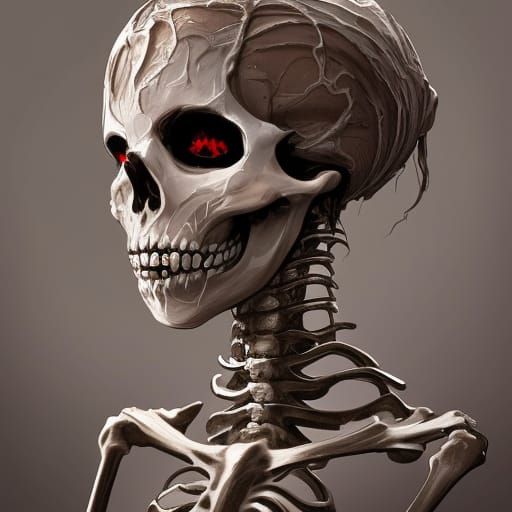 Melting Skeleton Girl Portrait in Hyperdetailed Style